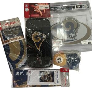 Vintage St. Louis Rams official NFL LOT Flags,CD Visor,Fuzzy Dice, Window Decal